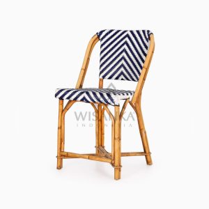 Jova Wicker Rattan Blue White Bistro Chair perspective