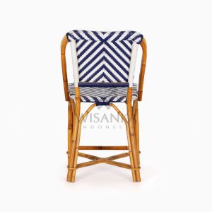 Jova Wicker Rattan Blue White Bistro Chair rear