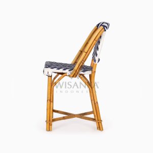 Jova Wicker Rattan Blue White Bistro Chair side