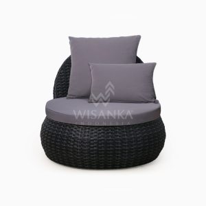 Huvan Occasional Wicker Chair Black with Seat and Pillow front