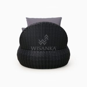 Huvan Occasional Wicker Chair Black with Seat and Pillow rear