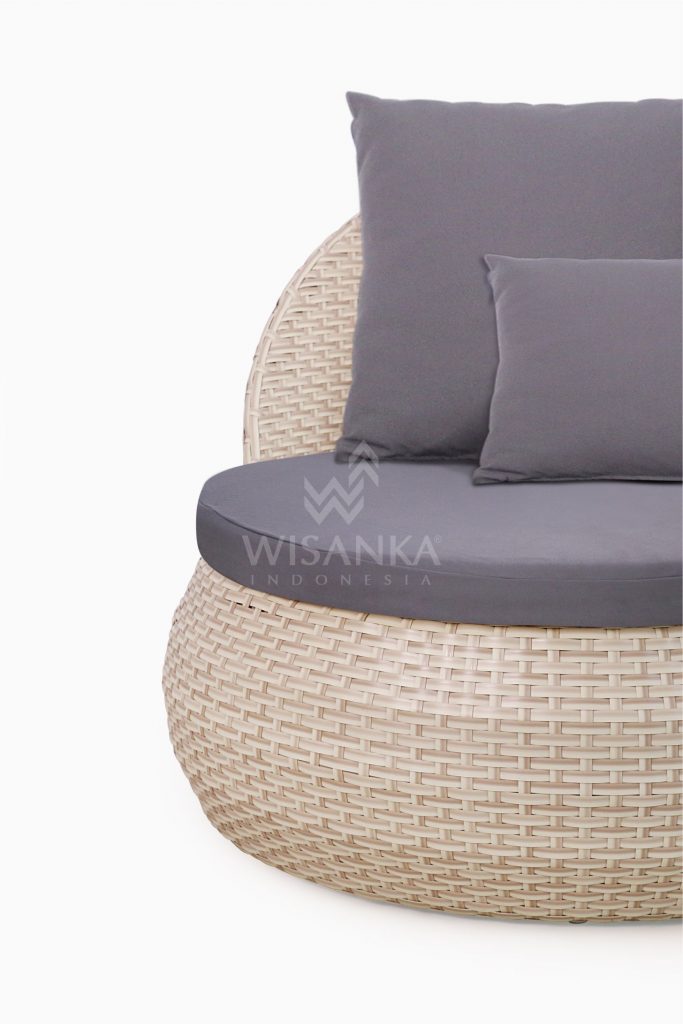 Huvan Occasional Wicker Chair White with Seat and Pillow Detail