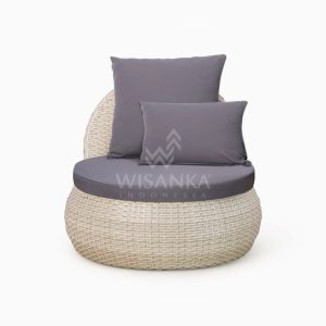 Huvan Occasional Wicker Chair White with Seat and Pillow front