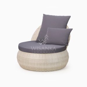 Huvan Occasional Wicker Chair White with Seat and Pillow perspective