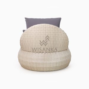 Huvan Occasional Wicker Chair White with Seat and Pillow rear