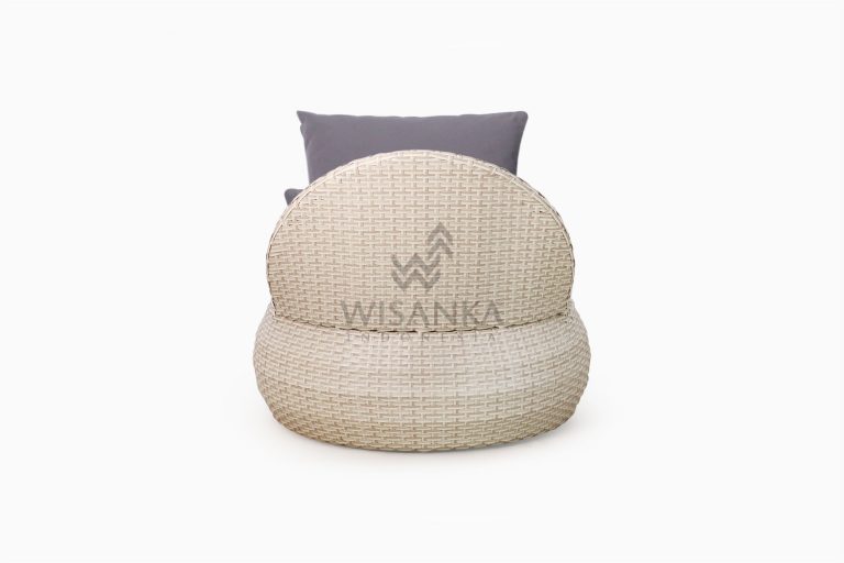 Huvan Occasional Wicker Chair White with Seat and Pillow rear