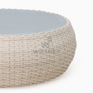 Huvan Rattan Outdoor Wicker Coffee Table White Detail