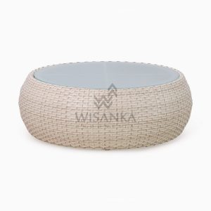 Huvan Rattan Outdoor Wicker Coffee Table White front