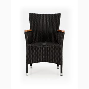 Nova Dining Chair Black with Wooden Arm front - Outdoor Rattan Garden Furniture