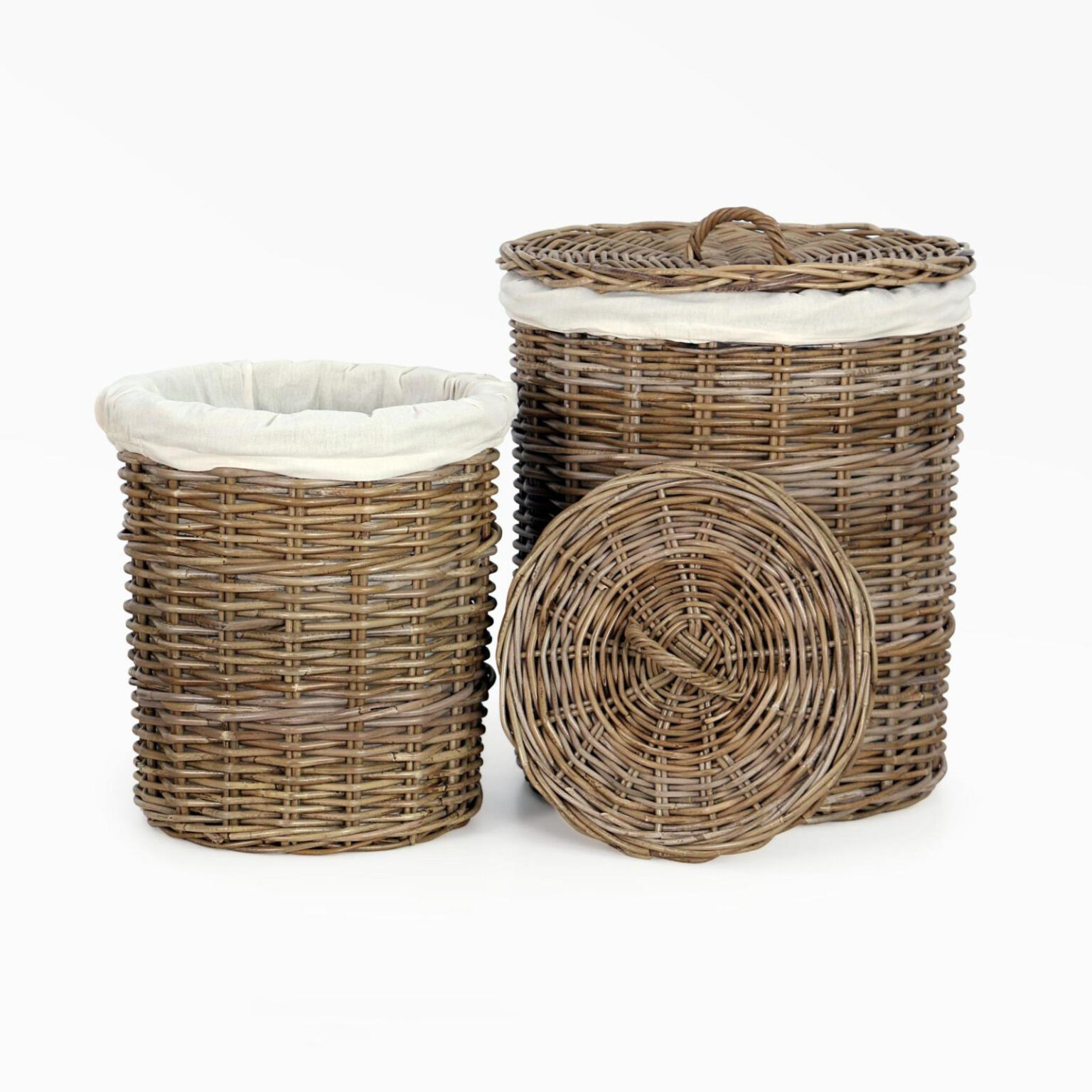 Cilinder Round Laundry Basket Full Kubu Grey Set of 2